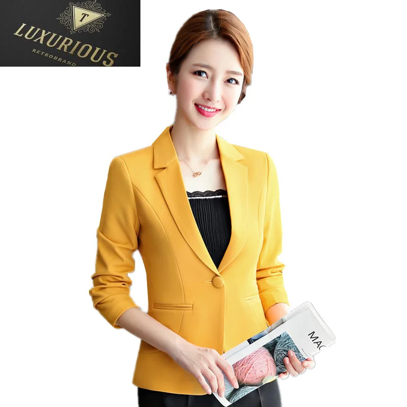 

Woman Blazer Autumn Winter Formal Jackets Coat Campera Mujer Office Ladies Elegant Work Wear Blaser Black Tops Yellow Plus Size