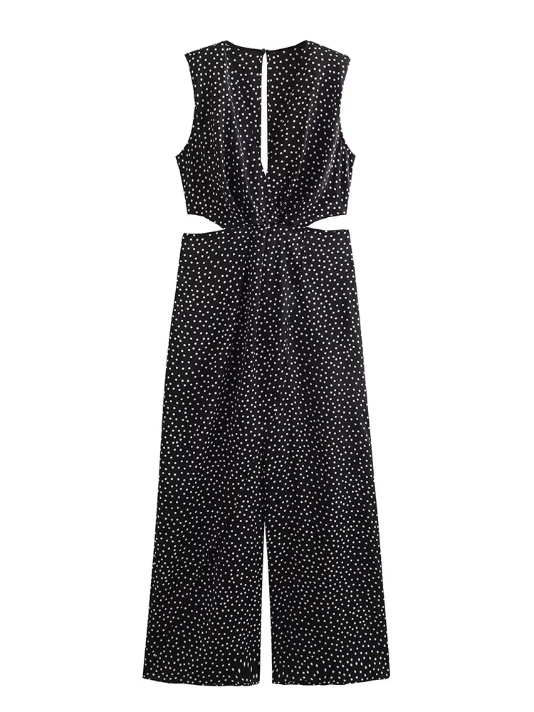 

TRAF 2023 Summer Women Polka Dot Printed Jumpsuit 2023 New Sleeveless Jumpsuit With A Surplice Neckline Back Hollow Out Design