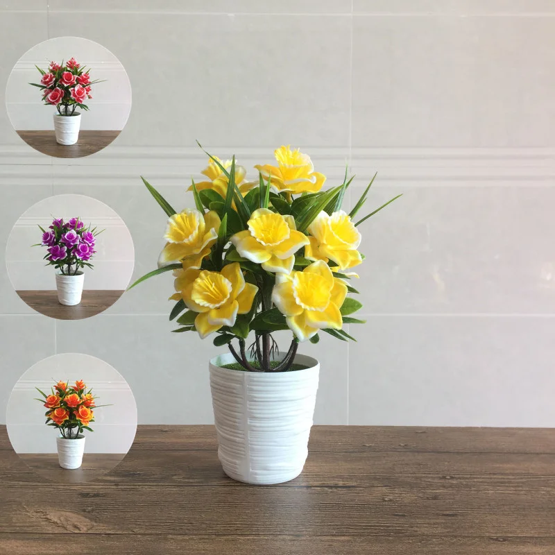 

Artificial Plant Potted Simulation Plastic Flower Fake Daffodil Green Small Tree For Home Living Room Greening Bonsai Wholesale