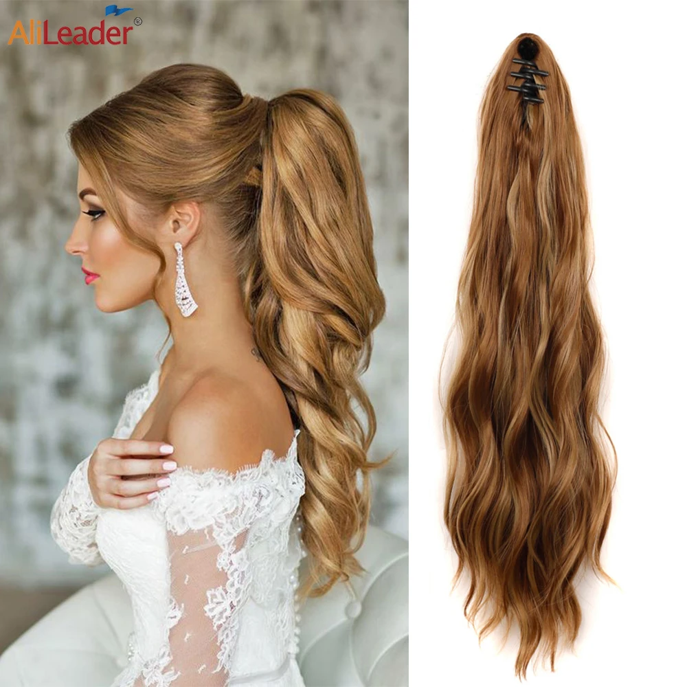 

22Inch Synthetic Ponytail Claw Ponytail Extension Claw Corn Wave Ponytail Hairpiece For Women Long Wavy Ponytail Heat-Resistant