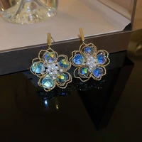 france style colorful ab crystal flower dangle earrings for women 2022 new luxury jewelry temperament boucle doreille brincos