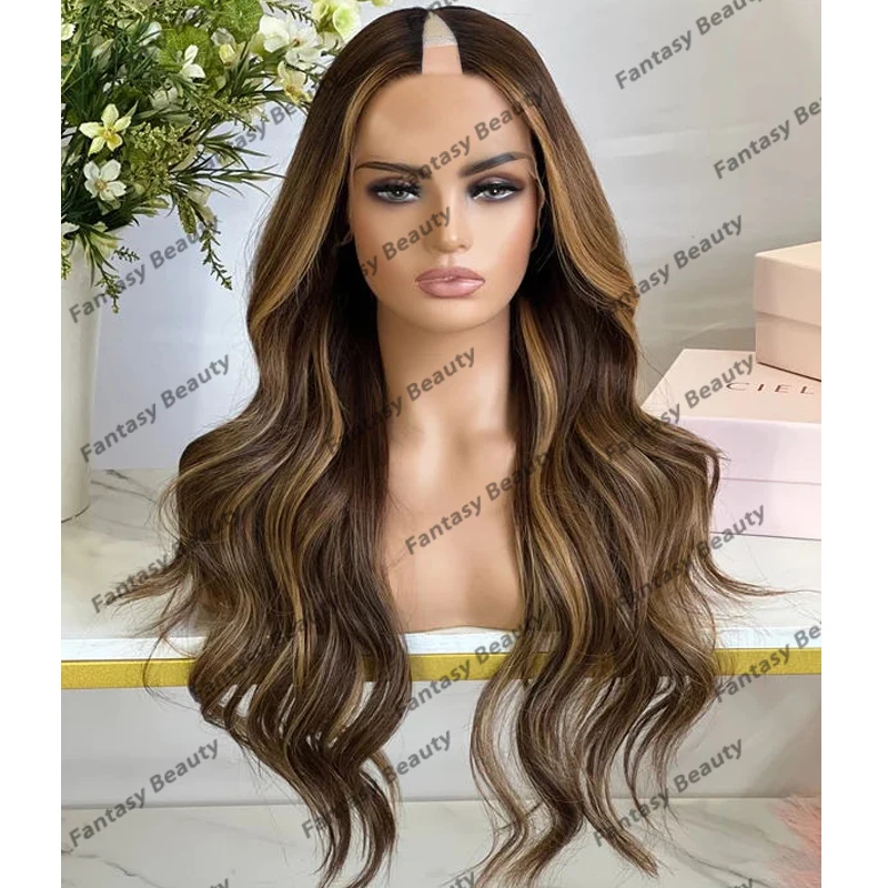 Парик женский с эффектом балаяж свободные натуральные светлые волосы V-образным