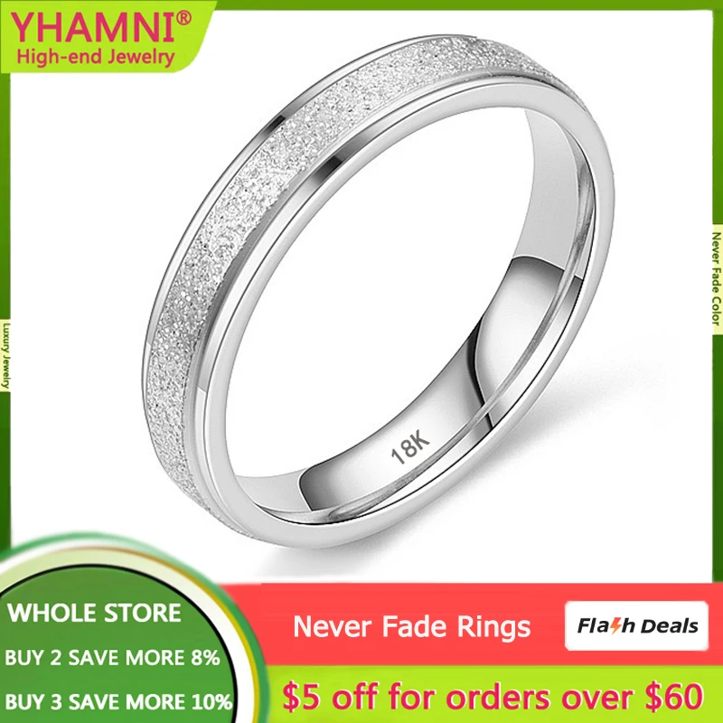 

High Quality 4mm Frosted Ring Fashion 18K White Gold Stainless Steel Rings For Men and Women Exclusive Couple Wedding Band Gift