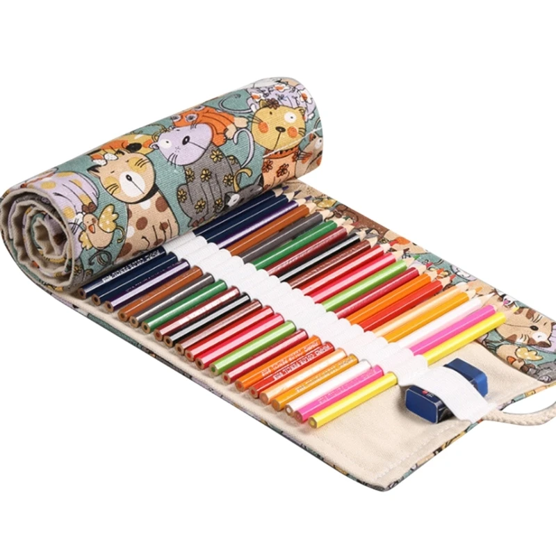 Holder Organizer Canvas Pencil  Canvas Pencil Roll Wrap, Multiuse Roll Up Pen Bag 40jb