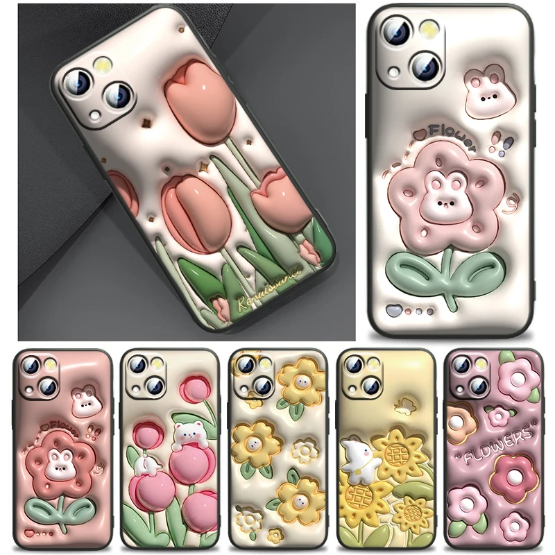 

Not 3D Cartoon flower Cover For Apple iPhone 14 13 12 11 SE XS XR X 7 8 6 mini Plus Pro MAX 2020 Black Phone Case