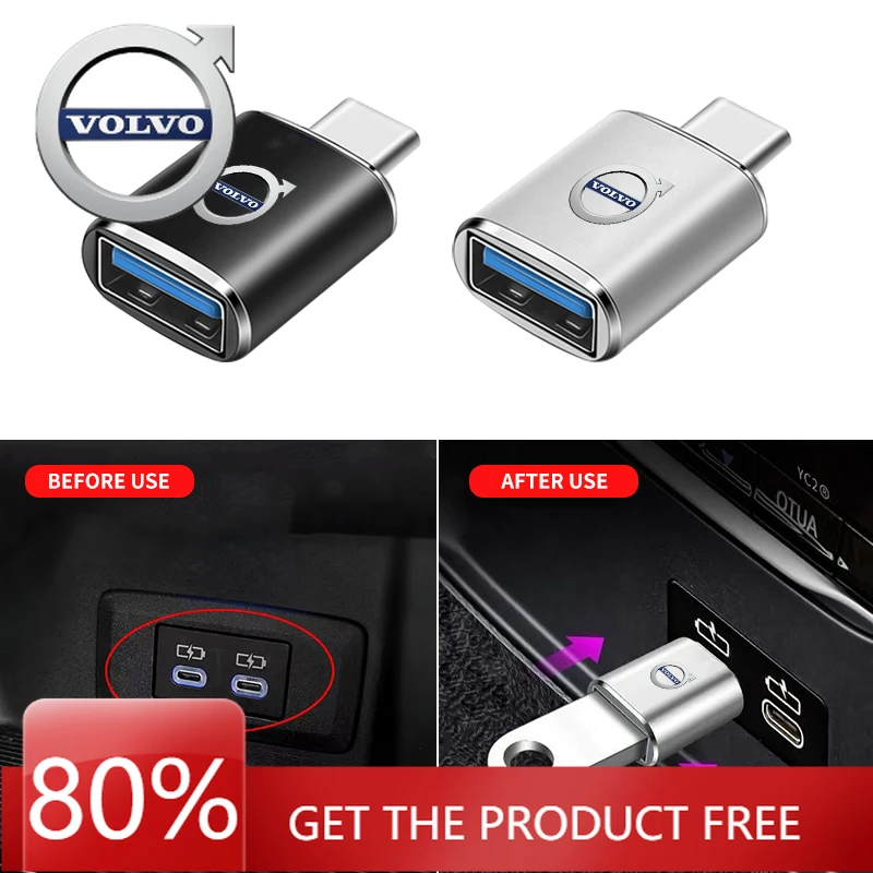 Фото Эмблемы 2026 Новый для Volvo Car Type-C Turn USB3.0 Адаптер Автоконвертер Внутренние детали для Volvo XC90 V90 V60 XC60 V40 S80 S60 №1