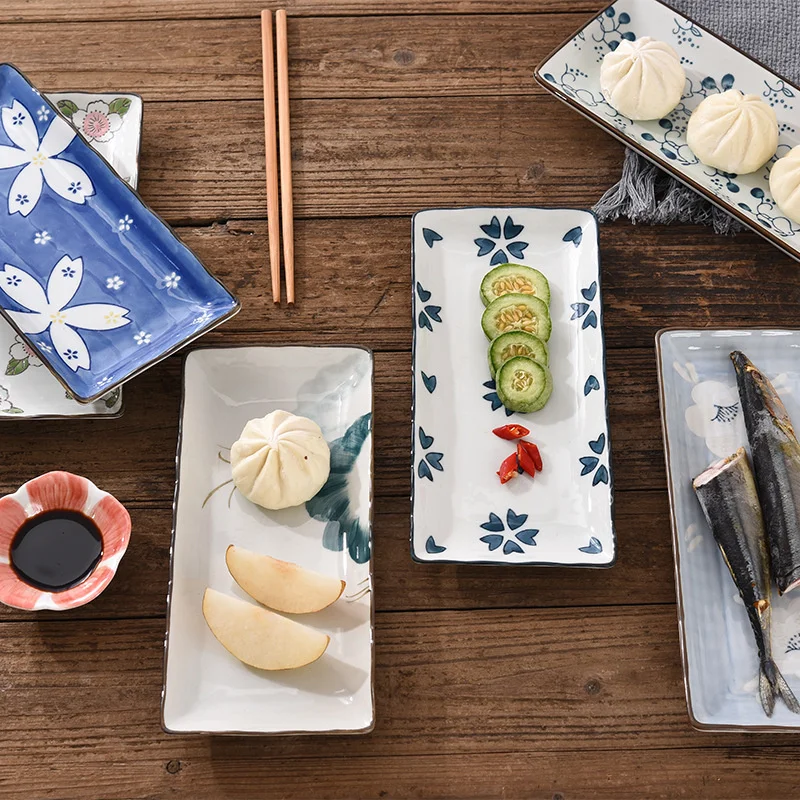 Vajilla japonesa, platos de cena, vajilla creativa de Sushi, plato Rectangular con bajo esmalte, platos fríos para el hogar, 1 ud.