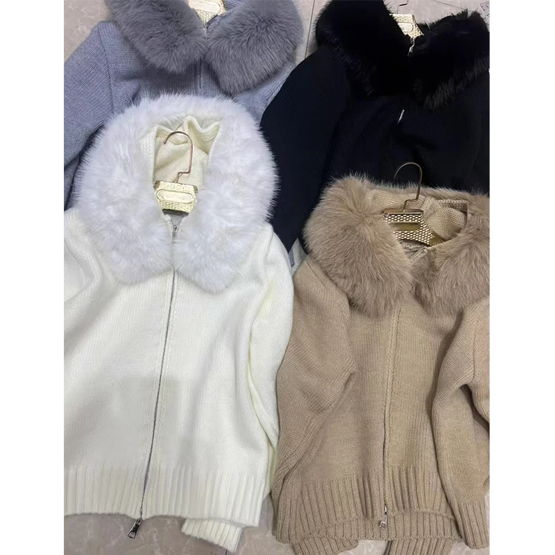 Clothland женский стильный меховой кардиган с капюшоном свитер длинными рукавами