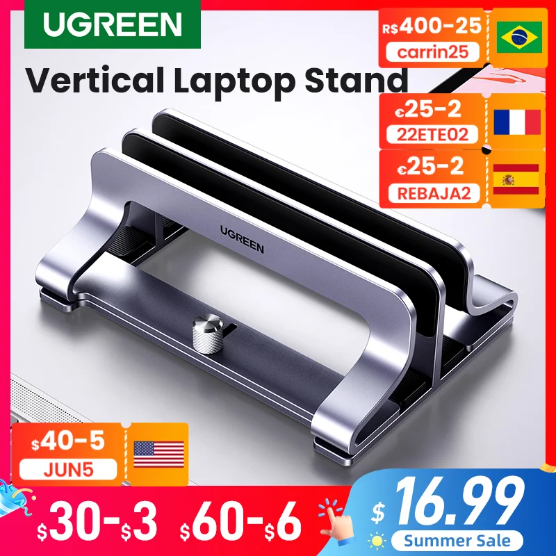 UGREEN Vertical Laptop Stand Holder Foldable Aluminum Notebook Stand Laptop Tablet Stand Support For Macbook Air Pro PC 17 inch
