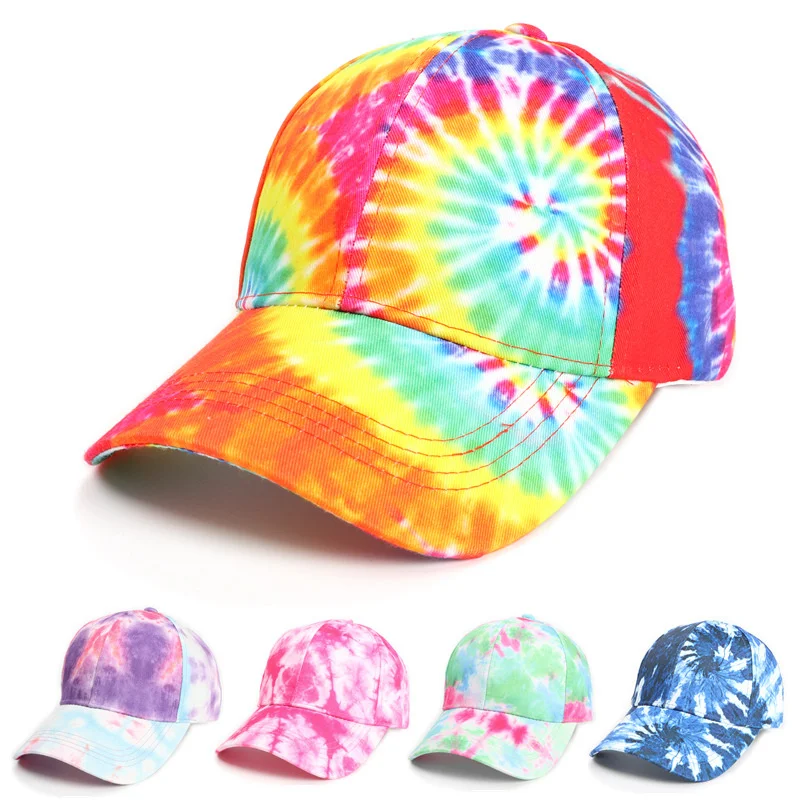 

New Fashion Women Tie Dye Cap Multicolor Irregular Print Baseball Cap Female Outdoor Streetwear Summer Caps Hats