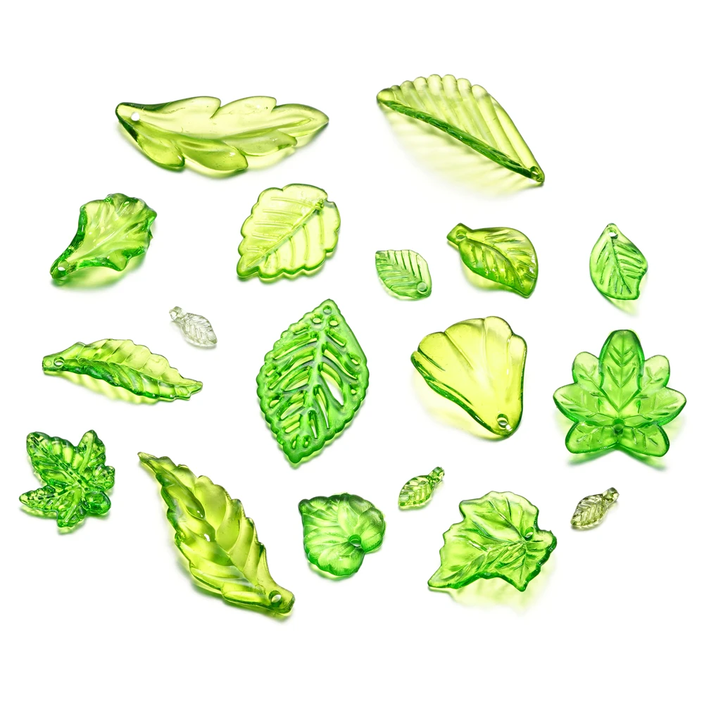 10-100 шт. бусины-подвески с зелеными акриловыми листьями