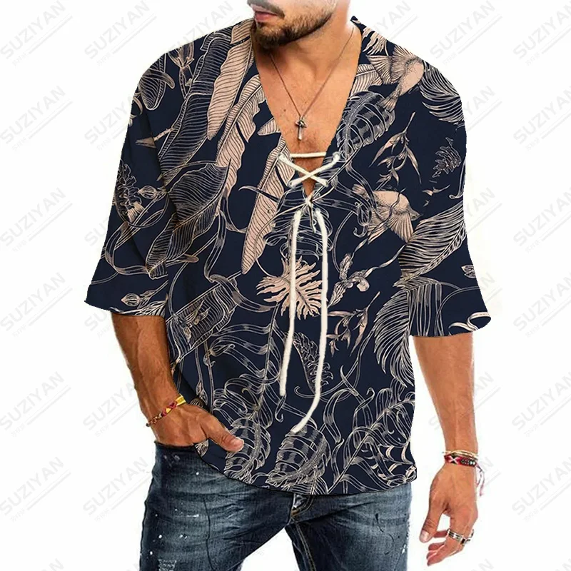 

Urban Style Hippie Top Quality 2022 Men Clothes Gothic Features Hawaiian V-Collar Formal Business British Gulf Stand