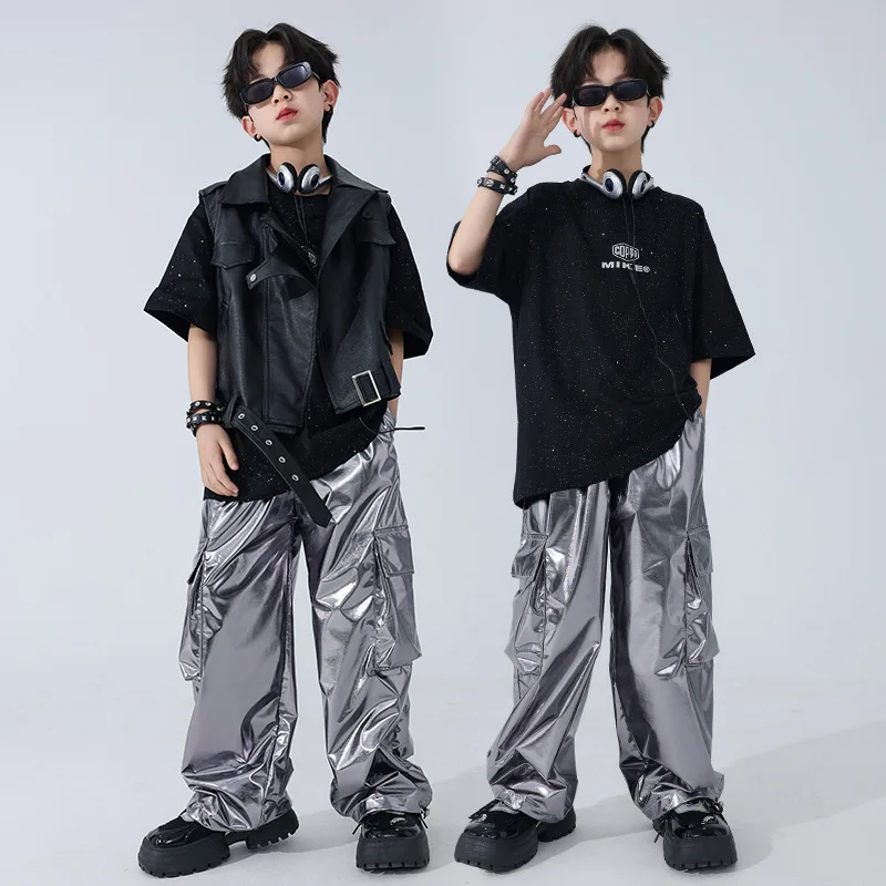 Детская модная одежда для уличного танца мотоциклетная в стиле хип-хоп кожаная