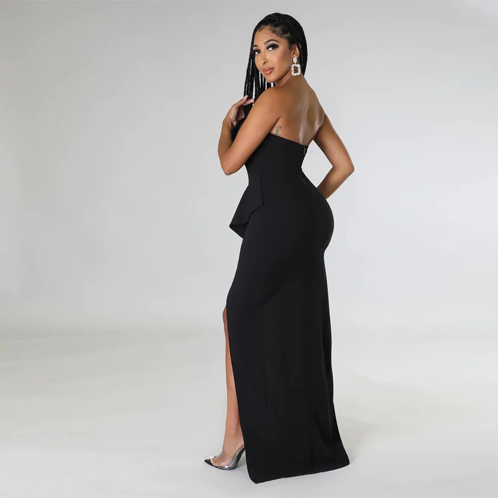 Women Fashion Solid Party Gown Sexy Off-Shoulder Sleeveless Backless Long Dress Elegant Slim High Split Prom Evening Dresses