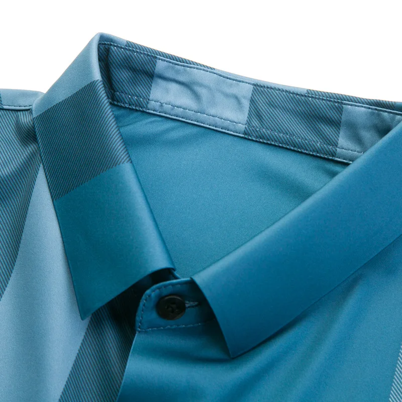 Summer Fashion Striped Short-sleeved Shirts Iron-free Shirts Men's Ice Silk Square-neck Shirts Casual Half-sleeved Shirts