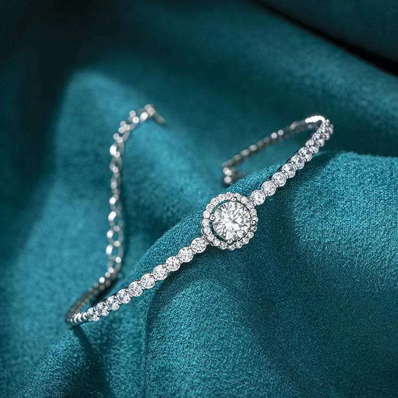 Trendy 925 Sterling Silver 1ct D Color VVS1 Moissanite Charm Bracelet for Women Girls Jewelry Diamond Test Pass Birthday Gift