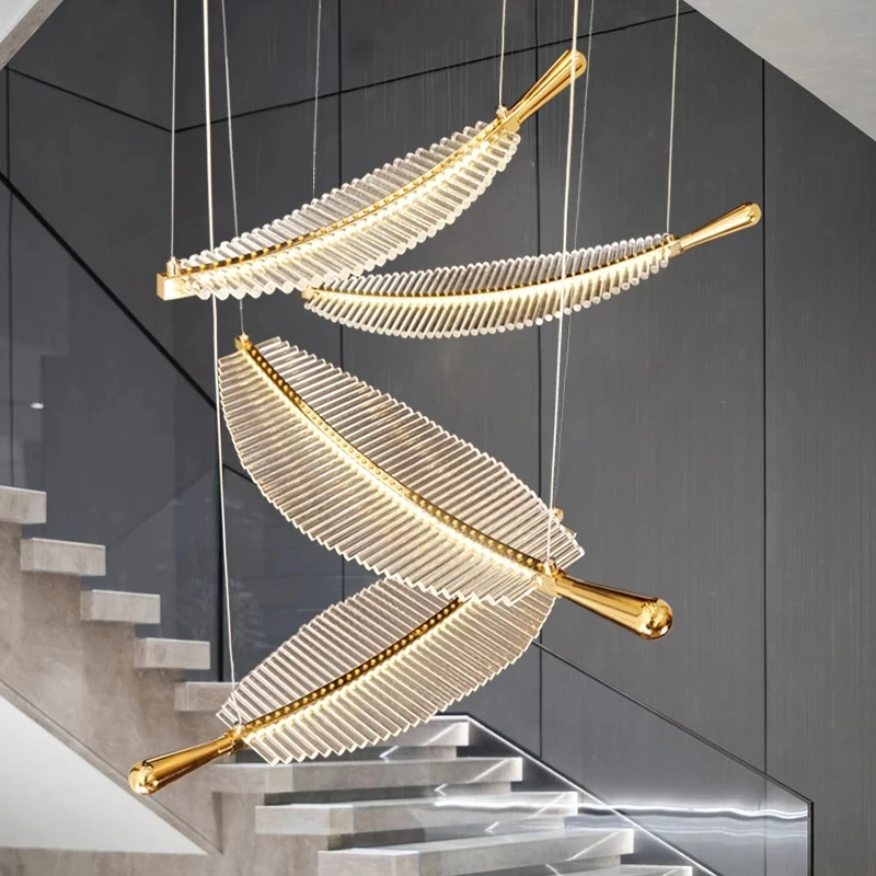 

Led Art Chandelier Pendant Lamp Light Room Decor Nordic Monolithic Simulation Leaf Hotel Hall Foyer Gallery Decoration Glass