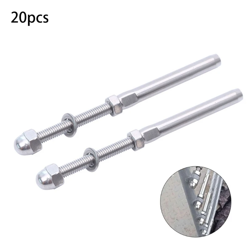 

20 Pcs T-316 Hand Swage Threaded Stud Tensioner 1/8" Cable Railing Kit End Fitting Terminal for Wood Stair Deck DropShip