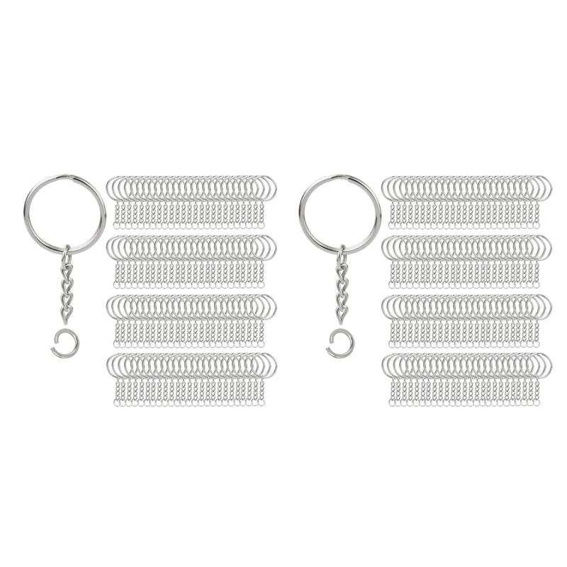

400 шт., кольца для ключей с цепочкой, серебряные кольца для ключей и открытые колечки для поделок «сделай сам» (1 дюйм/25 мм)