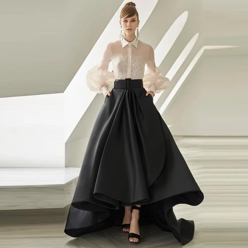 Формальные черные атласные длинные женские юбки с высоким и низким вырезом
