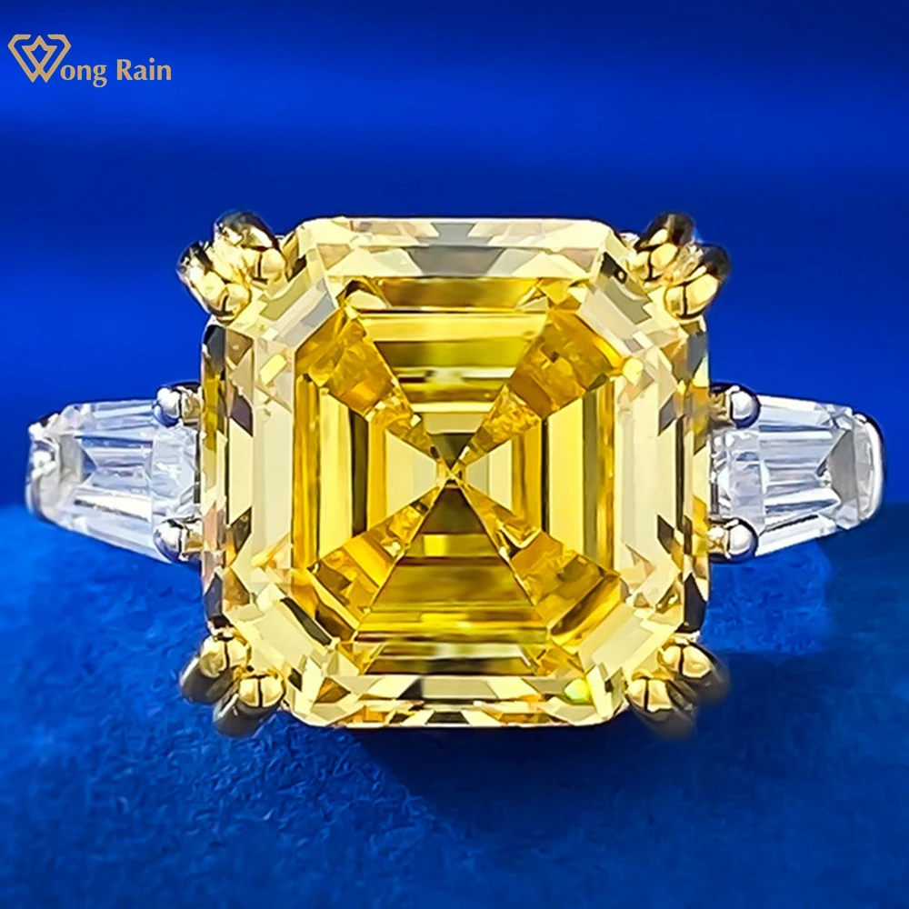

Wong Rain 100% 925 Sterling Silver Asscher Cut 12*12 MM Citrine Gemstone Ring for Women Wedding Engagement Jewelry Wholesale