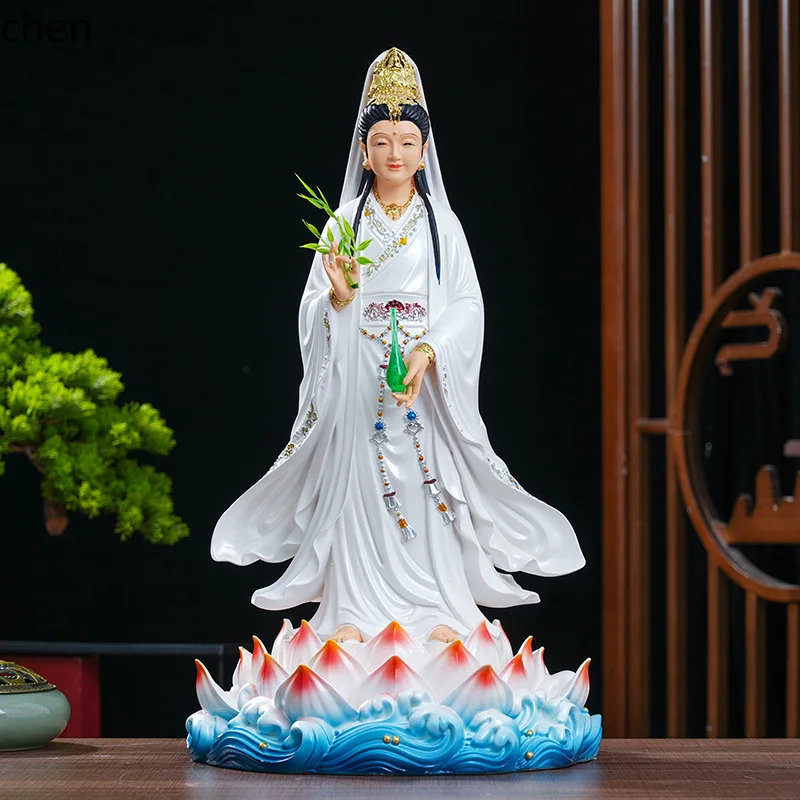Фото Статуя Будды Гуаньинь из смолы (Cz miaoshan guanyin niangniang nanhai guanyin), для поклонения Гуаньинь, храмовая статуя, для украшения дома №2