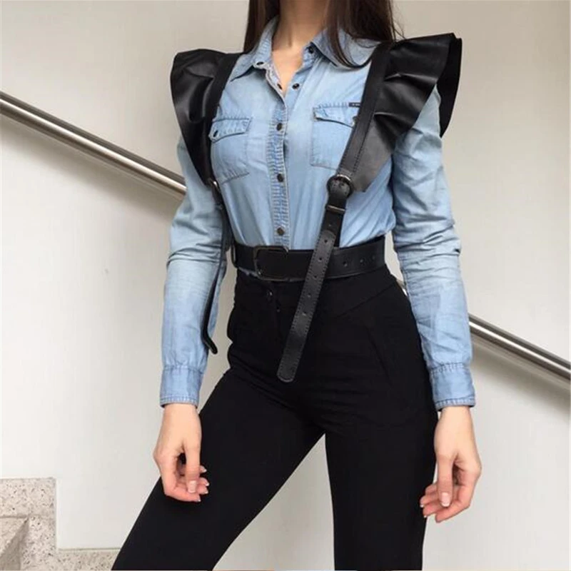 

Fashion Women's PU Leather Harness Belts Punk Rock Buckle Waist Straps Goth Harajuku Cosplay Body Bondage Suspenders Accessories