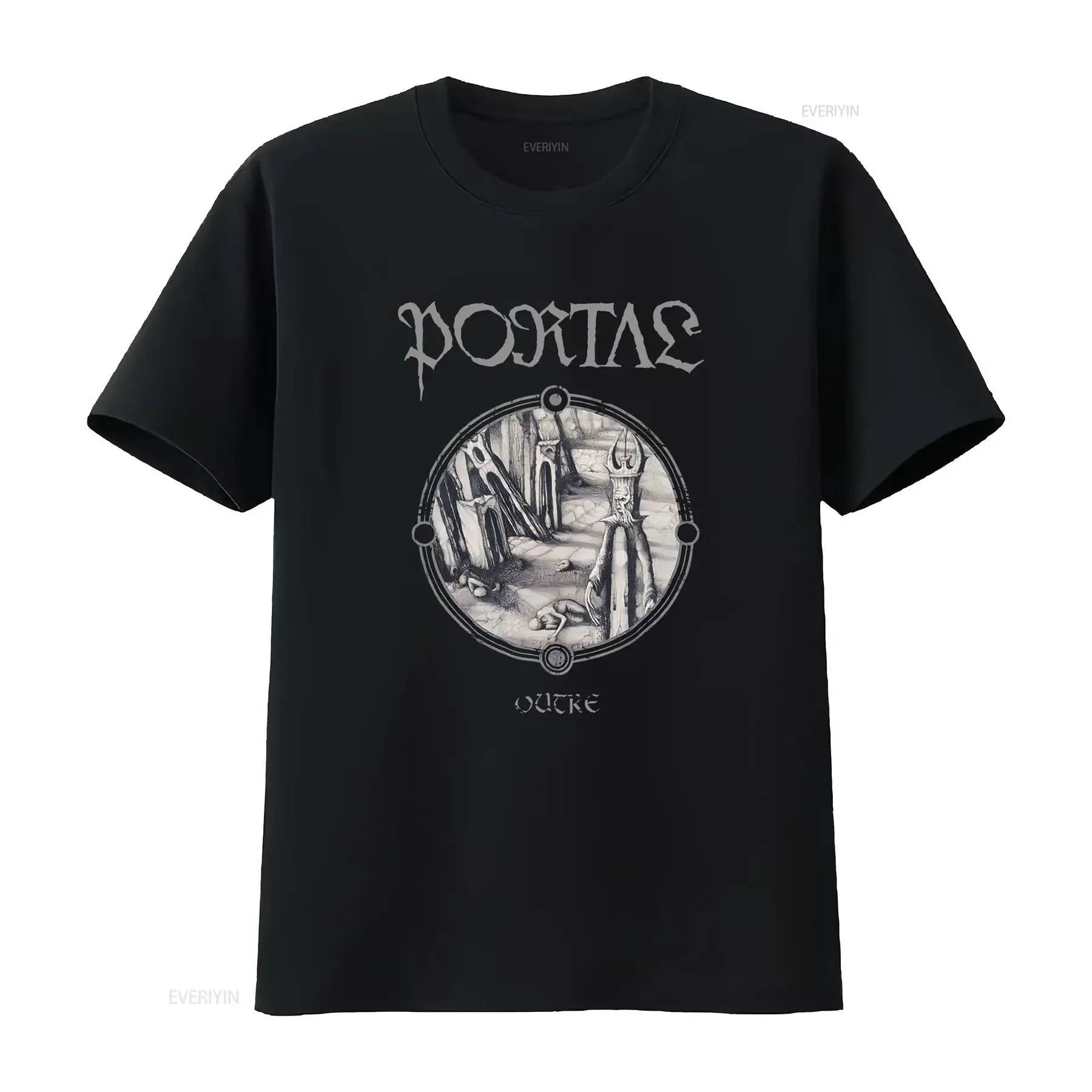 Фото Футболка Portal Band Outre Era Tour, винтажная, в стиле дэт-метал, среднего размера, с эффектом потертости, стильная, эластичная, дизайнерская одежда унисекс для мужчин №1