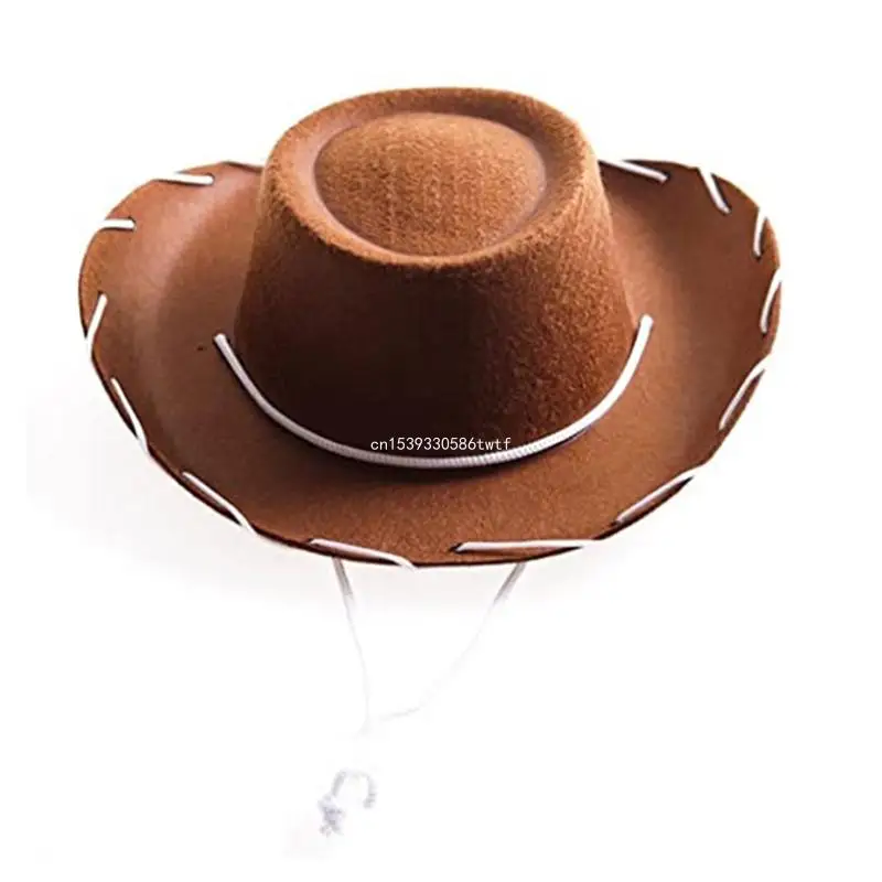 

Adjustable Western Big Eaves Brown Red Felt Cowboy Hat Cool for Halloween Costume Accessories Prop Dress-up Party Dropship