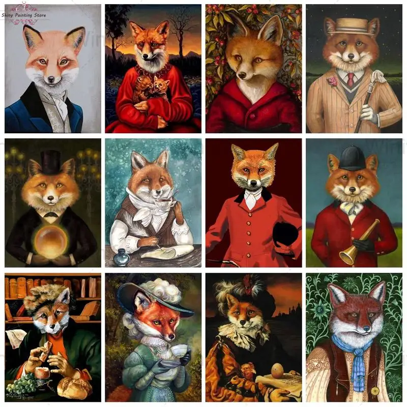 

DIY 5D Diamond Painting Full Round / Square Diamond Fox In Suit Funny Animal Picture Diamond Embroidery Cross Stitch Home Decor