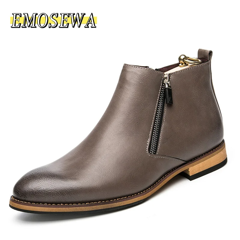 

2023 High Quality Men Chelsea Boots Zip Waterproof Ankle Boots Men Brogue Fashion Boots Microfiber Leather shoes Big Size 38-46