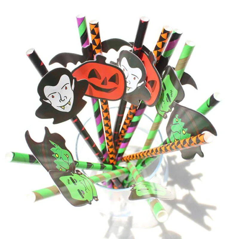 

25pcs Halloween Disposable Party Straws Bat Skull Drinking Straws Holiday Bar Home Party Halloween Decoration