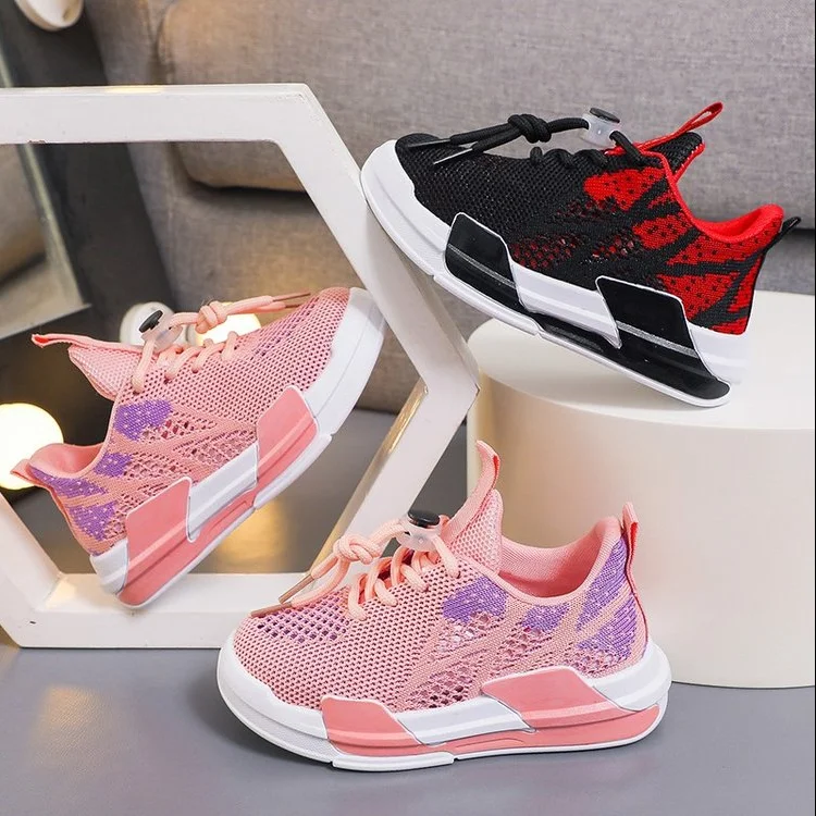 

Knitted Girls Boys Sneaker Spring Autumn Mesh Kids Running Shoes Breathable Soft Sole Non Slip Children Sport Shoes