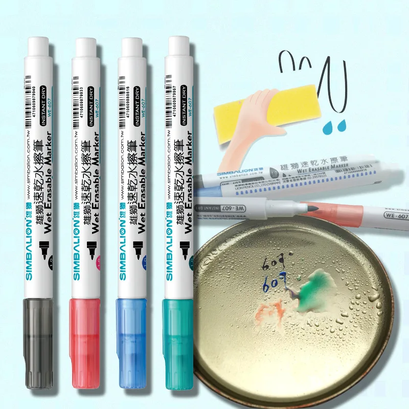 6-pack Quick-drying Wet-erasable Marker Pen Water-soluble Environmental Protection Ink Temporary Writing Markers Office Supplies