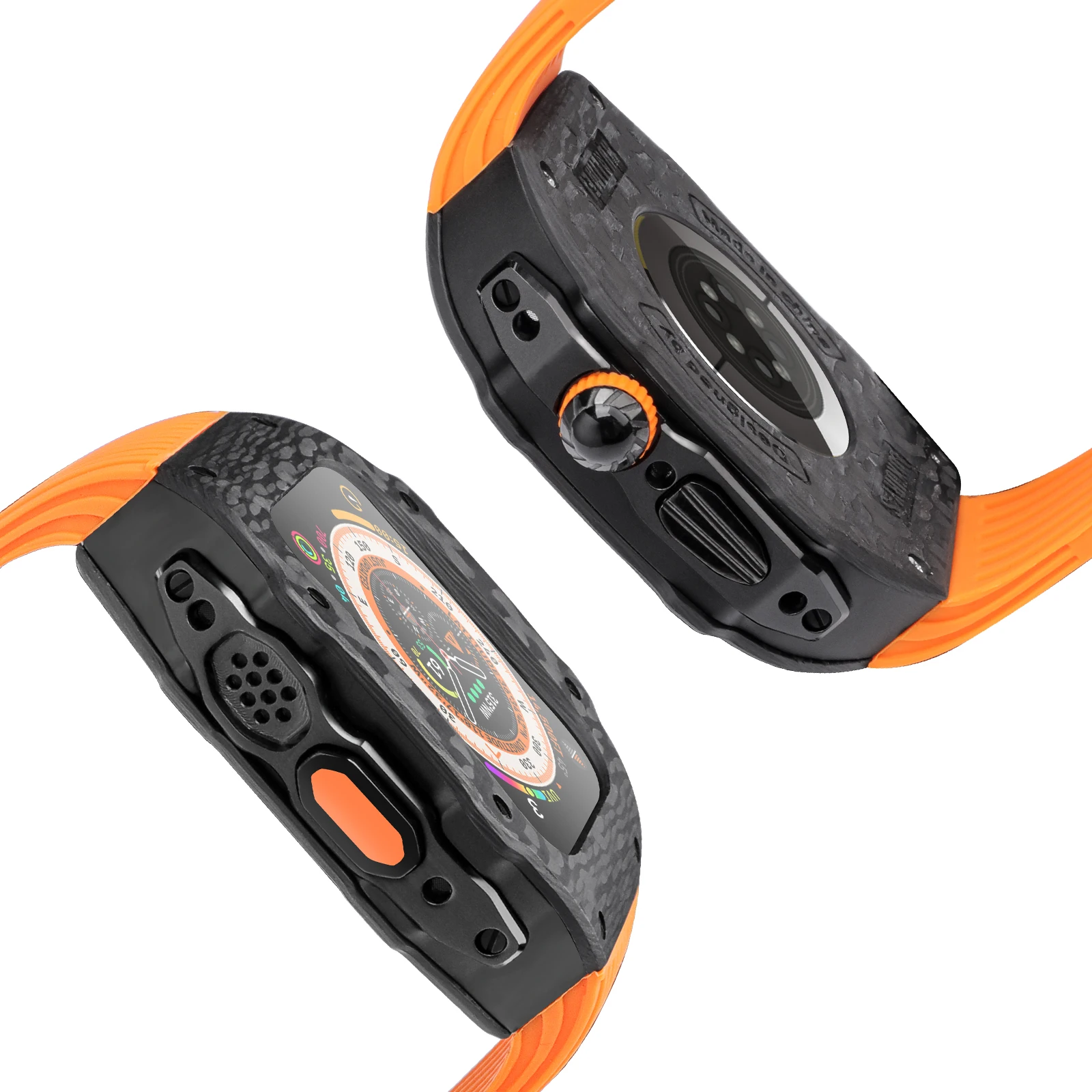 Carbon Fiber Case for Apple Watch Ultra 49mm Rubber Strap Luxury Case Frame Modification Kit for IWatch Ultra 8 7 6 SE 45mm 44mm