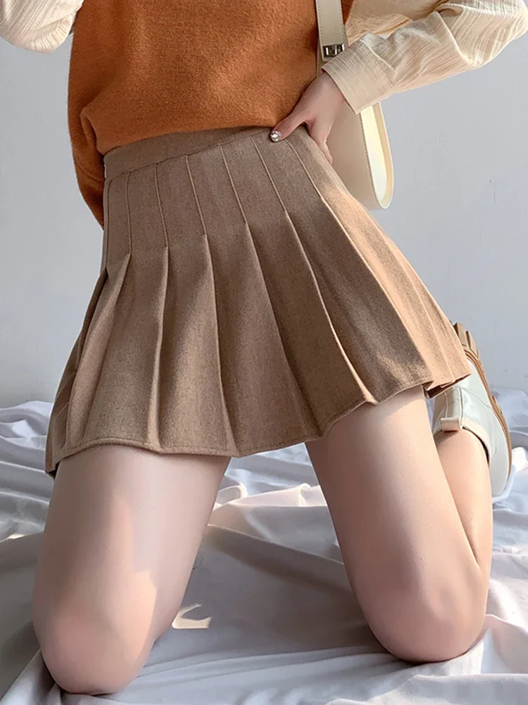 

Fall Winter Women's Woolen Pleated Skirt Korean Fashion High Waist Mini Skirts School Short Tennis A-line All-match Y2k Skirt