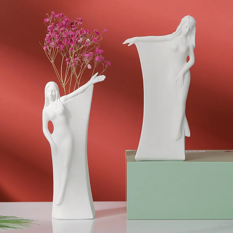 

European Body Art Vase Creative Women's Body Statue Bedroom Living Room Decorations White Ceramic Crafts Desktop Ornaments