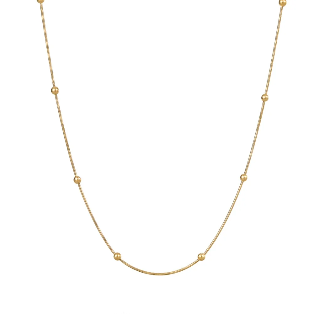 

2023 Fashion Charm Jewelry Stainless Steel Snake Bone Chain Beads Necklace Women Vintage Bride Wedding Long Chain Necklace