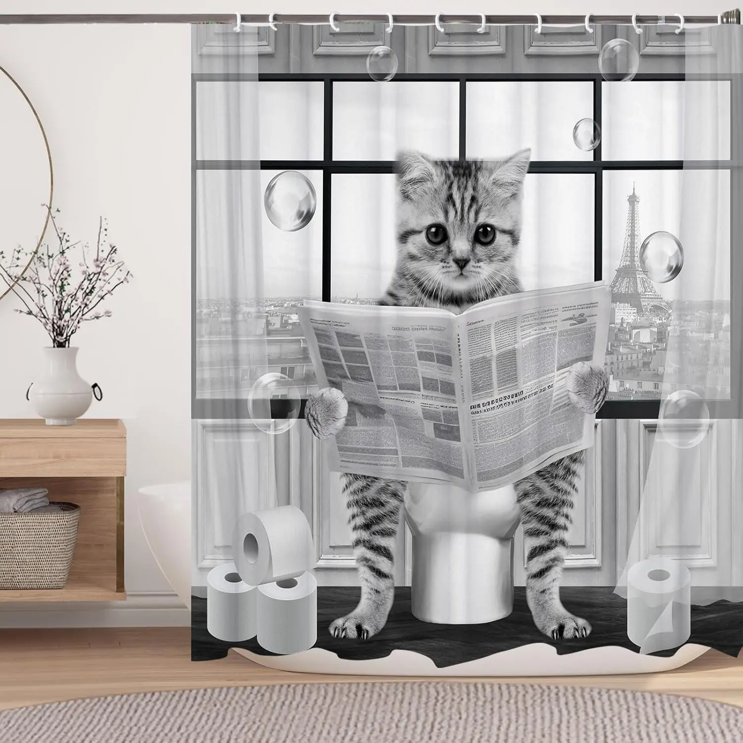 

Полиэстерная занавеска для душа с изображением кота, винтажное аниме «Закатная волна»