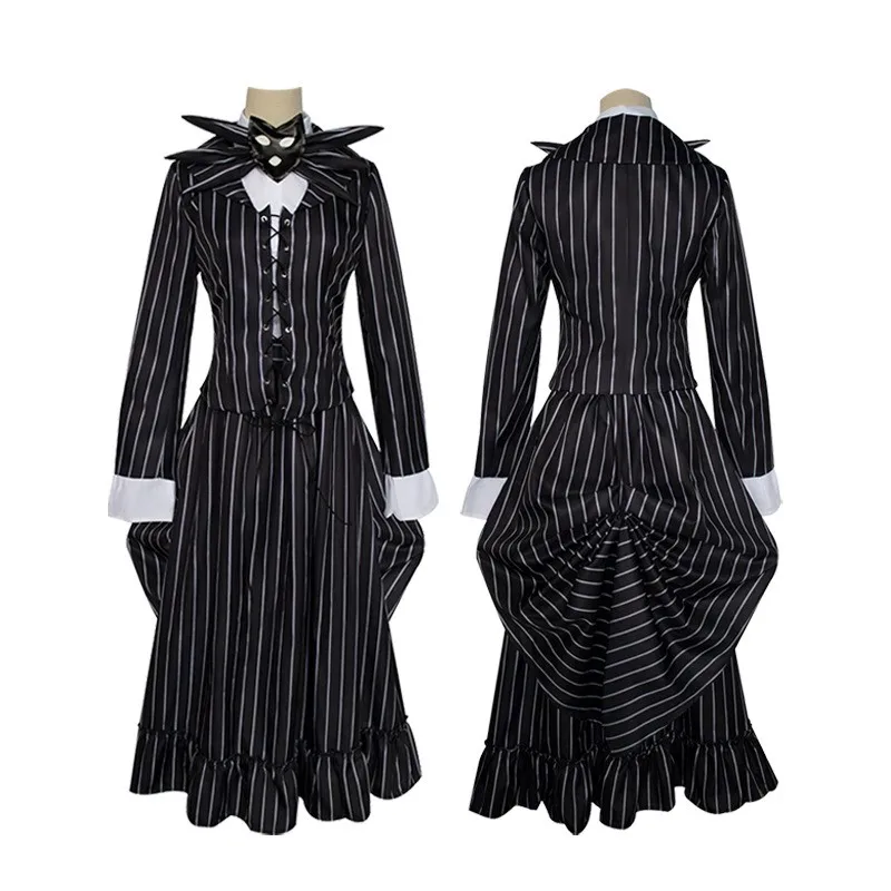 

Night Christmas Jack Sally Cosplay Costume Striped Top Pant Suit Carnival Outfit Halloween Party Skelington Uniform Couple Suit
