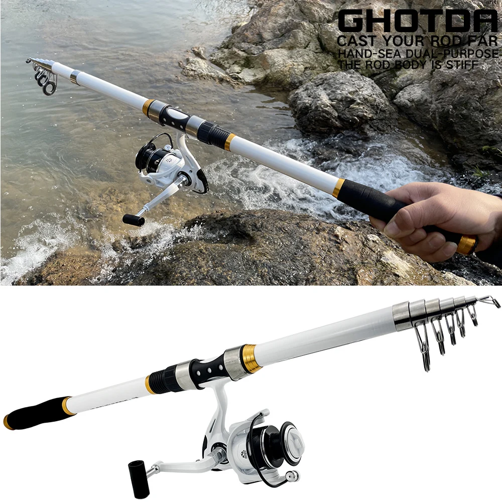 2.1m-3.6m Carbon Spinning Rod Reel Combos Telescopic Lure Fishing Pole Tackle Professional Bass Carp Pike Trout Travel Rods Set