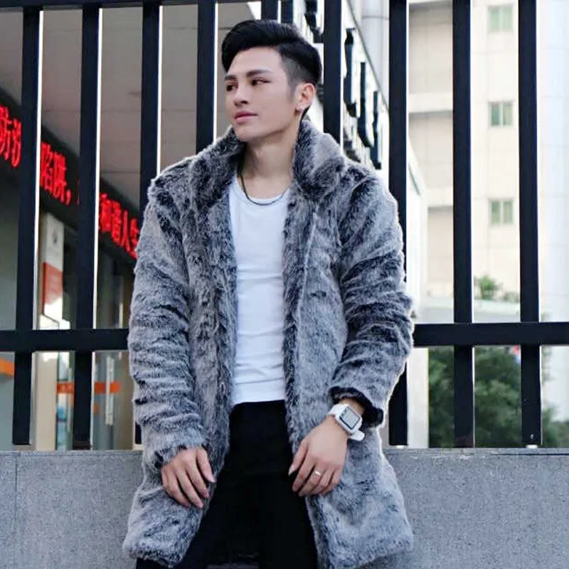 Luxury Men's Winter Faux Fur Jacket Warmth Parkas Super Hot Coats Long Sleeves Brands Slim-fit Trench Coat New