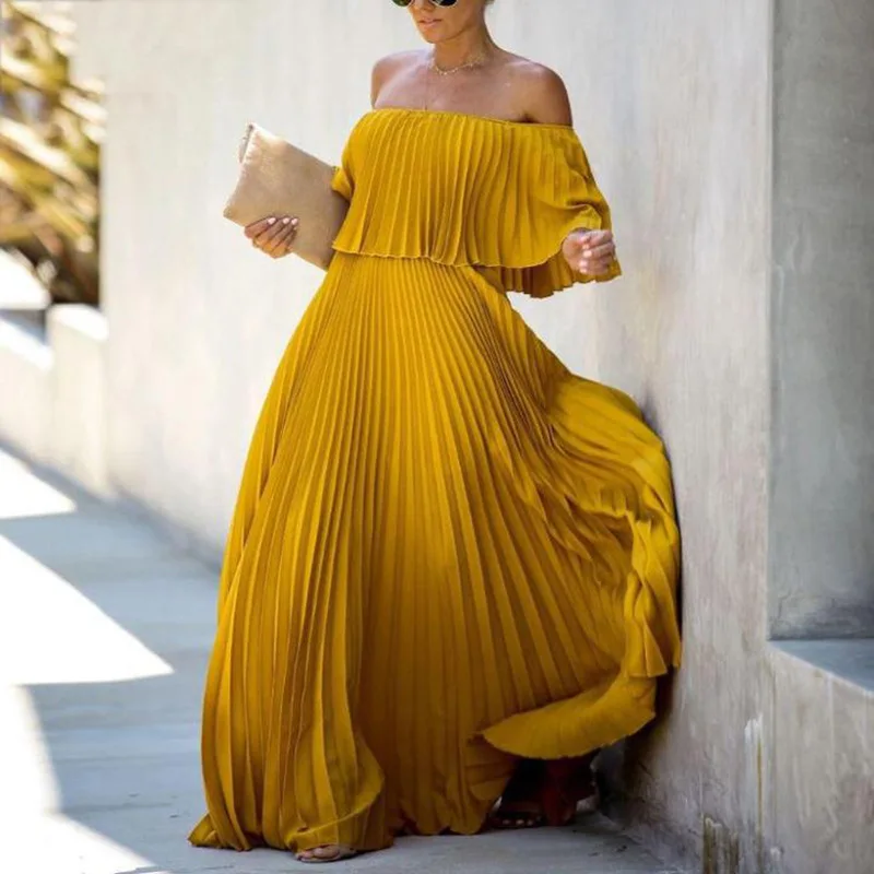 

2022 spring and summer new women's sexy off-the-shoulder wrap chest folded chiffon party casual dress