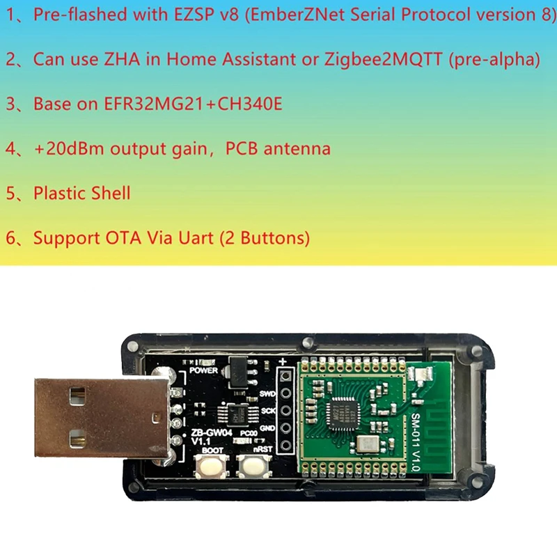 Фото Модуль-шлюз ZigBee 3.0 Silicon Labs Mini EFR32MG21 с открытым исходным кодом, USB-донгл, чип-модуль ZHA NCP Home Assistant-A69M №2