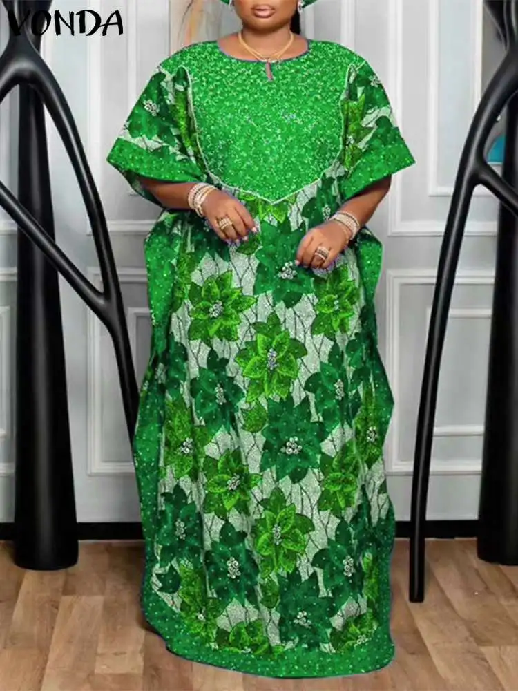 Женское платье-макси с рукавом летучая мышь и цветочным принтом