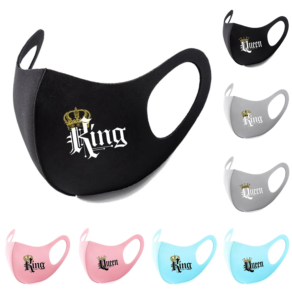 

Многоразовые моющиеся регулируемые маски King & queen Pm2.5 с принтом, черные маски унисекс, регулируемая повязка на уши