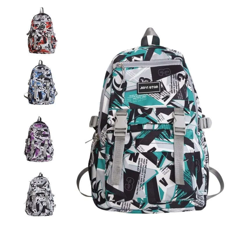 

Hot Selling Fashion Printed Letter Middle School Student Bookbags, Unisex Large Capacity Waterproof Outdoor Hiking Backpack