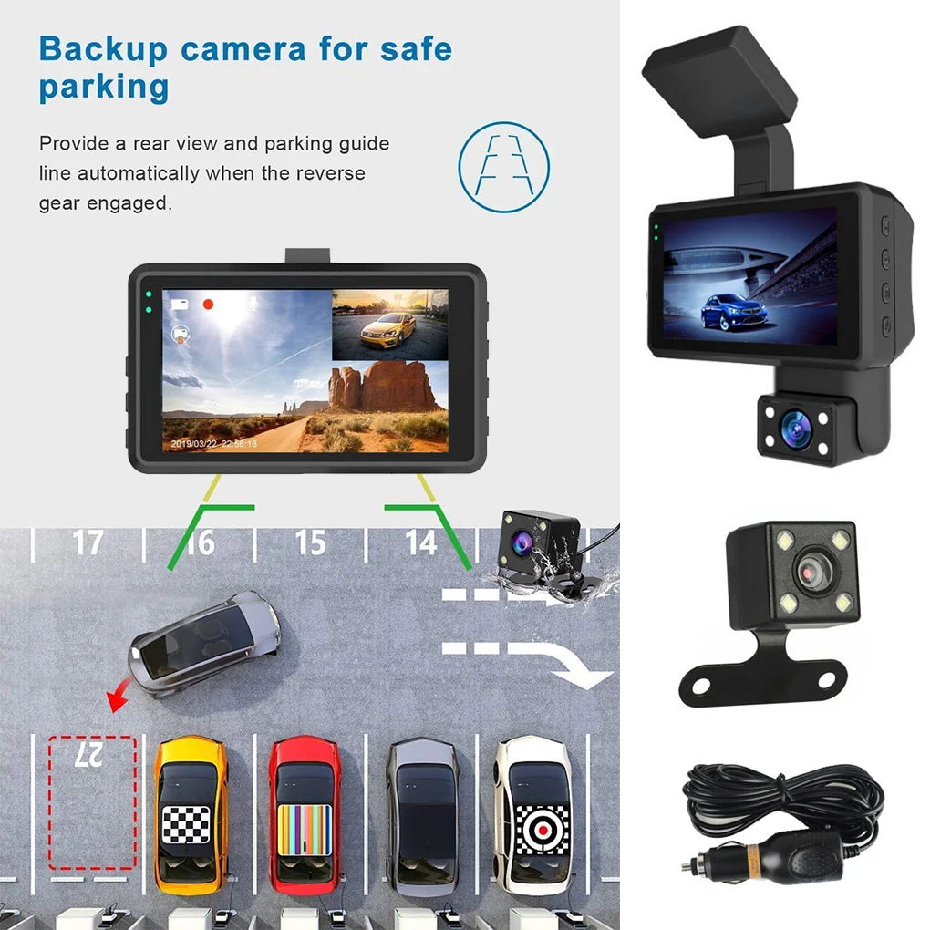 

3 Inch Dual Lens Front Rear View Driving Camera Vehicle 1080P 170 Degrees Video Recorder Dash Cam Automobile Accessory