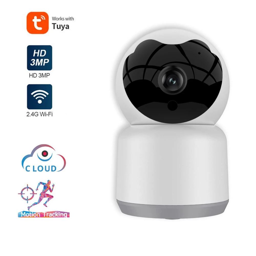 

Умная Wi-Fi камера 3MP Tuya для домашней системы видеонаблюдения, беспроводная ИК-камера ночного видения, двухстороннее аудио, видеоняня для домашних животных