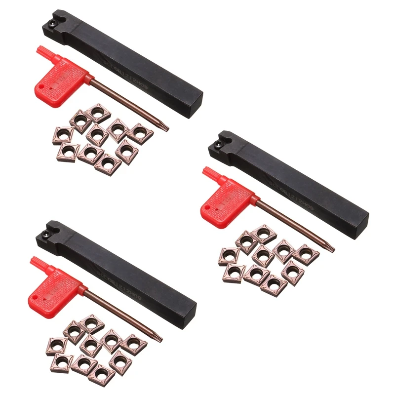 

HOT-3X SCLCR1212H09 Holder Lathe Tool Cutter With 10Pcs CCMT09T304-PM Blades Insert CNC 100Mm